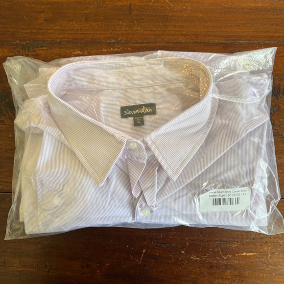 New STEVEN ALAN Reverse Seam Cacao Stripe Long Sleeve Button Up Shirt XL - Picture 5 of 9